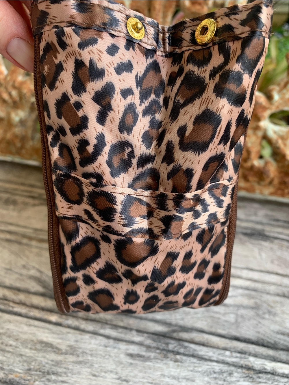 PurseN Leopard Print Cosmetic Organizer in Brown and Black with Gold Accents - Picture 6 of 14